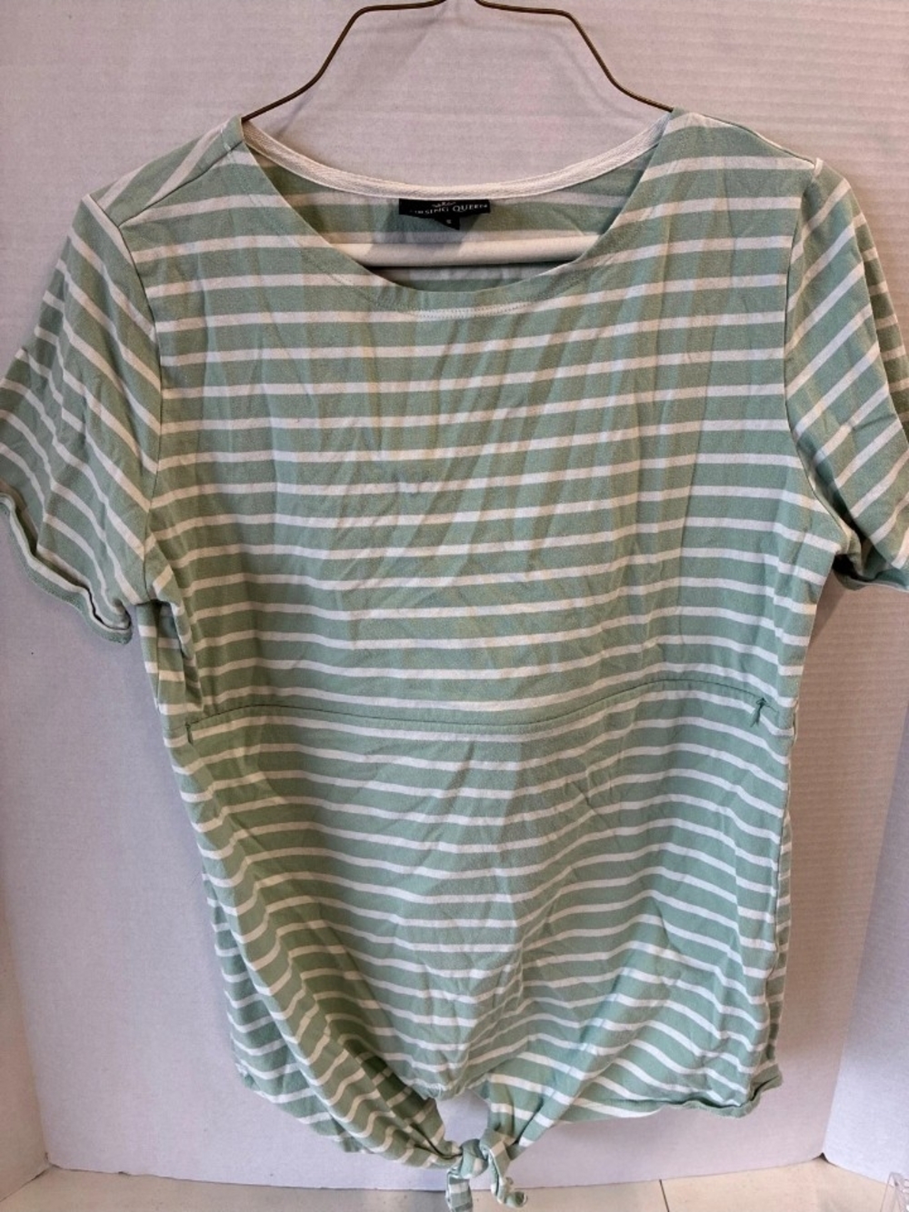 Nursing Queen Cotton Mint & White Striped Tie-Front Short Sleeve Zip Nursing Tee